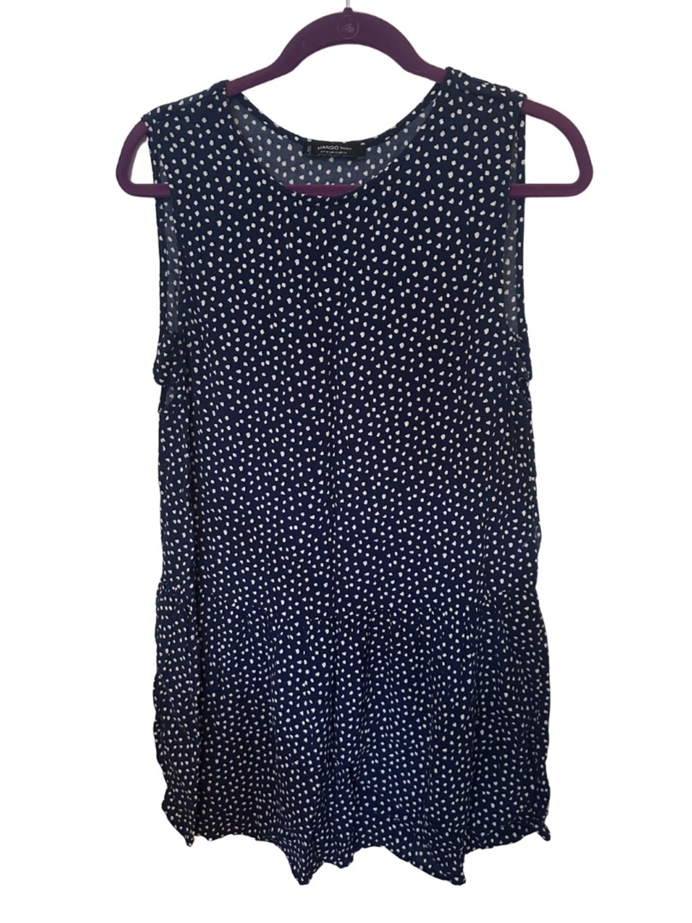 Mango Basics Navy Polka Dot Sleeveless Peplum Drop Waist Dress Size S